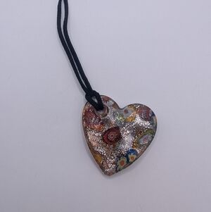 Vintage 90s Glass Heart Pendant Necklace